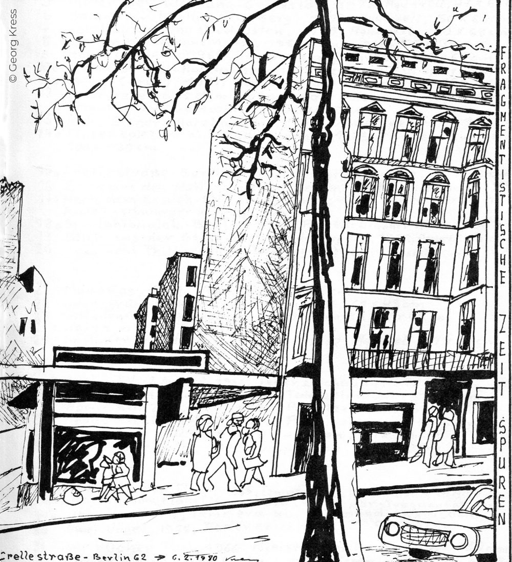 Crellestrasse Berlin am Morgen. 1980. Tusche auf Japanpapier.