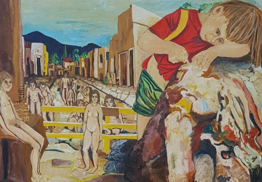 Phantasie - Traum von Pompeji. 1983. Eitempera, Öl auf Leinwand, Holz.