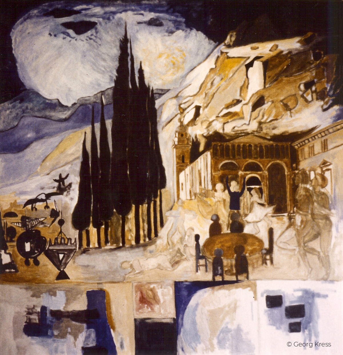 Gastmahl mit fremden Gaesten. 1977. Eitempera auf Leinwand.