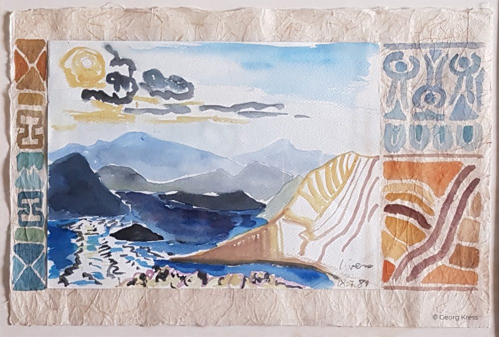 Kornati IV. Berge im Mittagsdunst. 1981. Aquarell auf Japanpapier.