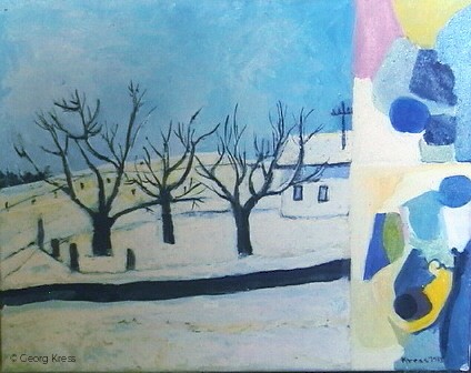 Winterbäume vor dem Haus. 1973. Eitempera.