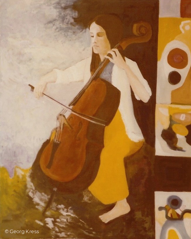 Anja am Violoncello. 1975. Eitempera.