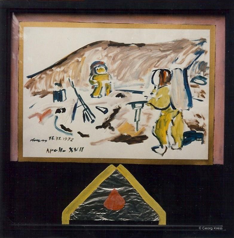 Apollo XVII. - Luna-Astronauten bei der Arbeit. 1994. Dispersion auf Papier, Karton, Holz.