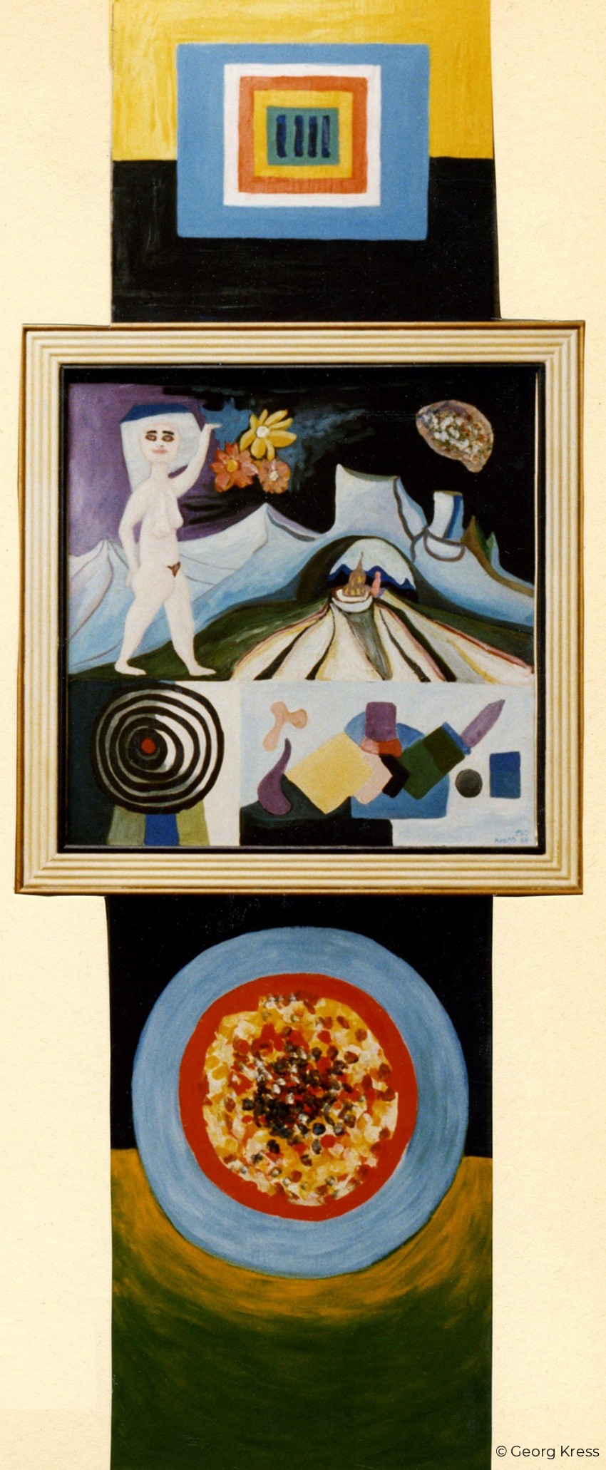 Astronautin mit Blume auf dem Mond. 1991. Eitempera, Öl, Dispersion auf Leinwand, Holz.