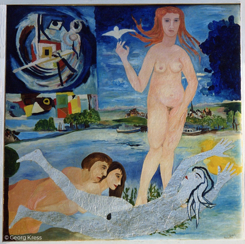 Frieden - Geburt der Eirene. 1987. Eitempera, Metallfolie auf Leinwand, Holz.