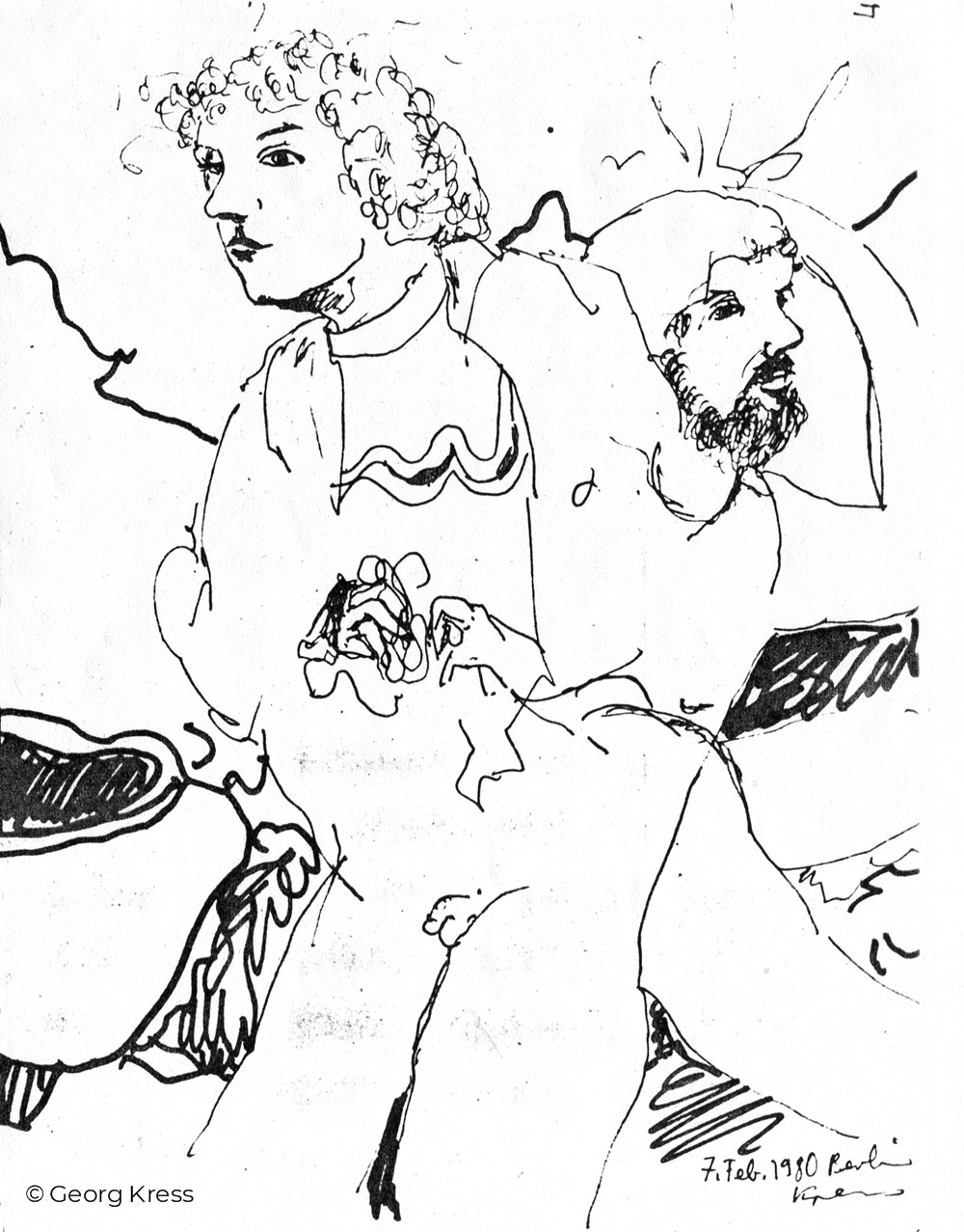 Interaktion. 1980. Federzeichnung auf Papier.